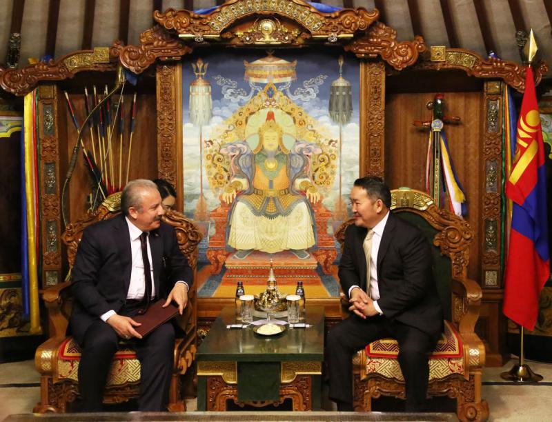 SPEAKER OF THE GRAND NATIONAL ASSEMBLY OF TURKEY (TBMM) H.E. MR. MUSTAFA ŞENTOP PAID A COURTESY CALL ON THE PRESIDENT OF MONGOLIA H.E. MR. KHALTMAA BATTULGA